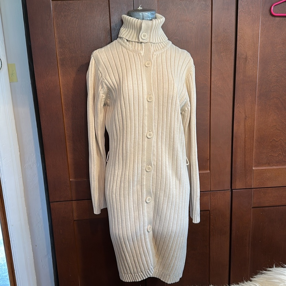 Cream ribbed long cardigan cotton EUC